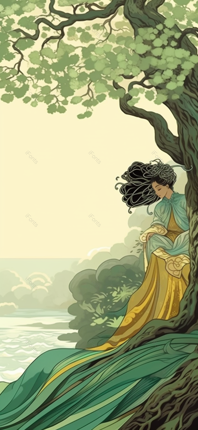 唯美中国风手绘水边意境画插画女生,插画/手绘图,插画/手绘图库,插画/手绘图下载,插画/手绘
